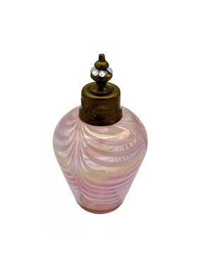 Vtg Irice Perfume Bottle Pink Pulled Feather Iridescent Pattern 4.75" x 2.5"